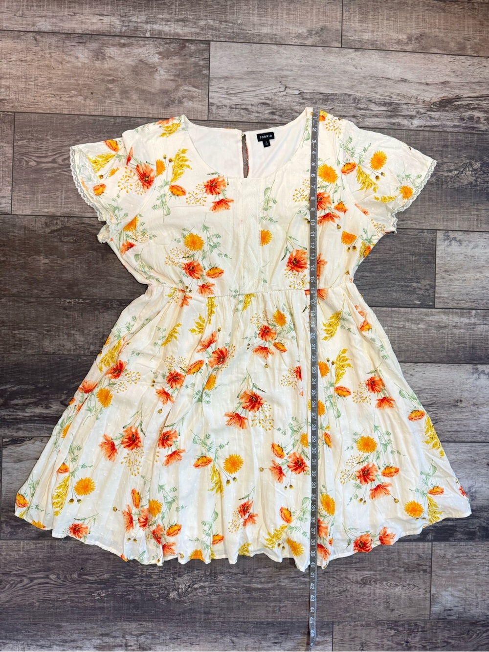 torrid Cream Dress with Orange & Yellow Floral Print Torrid Size 2 - Picture 7 of 9